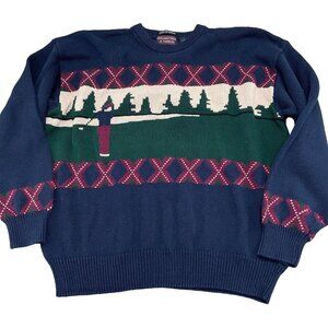 Roundtree & Yorke Sweater Men 2XLarge Blue Red Argyle Golfer Hand‎ Intarsia VTG